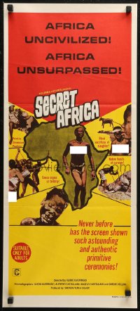 6h0505 SECRET AFRICA Aust daybill 1969 Africa Segreta, documentary, different art of natives!