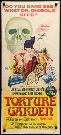 6h0532 TORTURE GARDEN Aust daybill 1967 Robert Bloch, do you dare see what Dr. Diabolo sees?