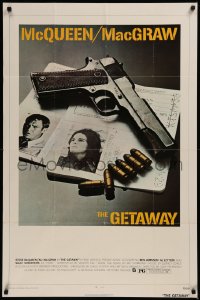 6h0927 GETAWAY 1sh 1972 Steve McQueen, McGraw, Sam Peckinpah, cool gun & passports image!