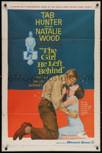 6h0938 GIRL HE LEFT BEHIND 1sh 1956 romantic image of Tab Hunter about to kiss Natalie Wood!