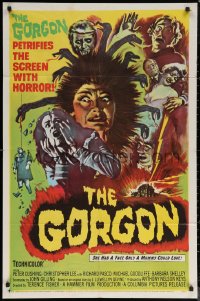 6h0951 GORGON 1sh 1965 she had a face only a mummy could love, petrifies the screen w/ horror!