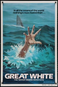 6h0960 GREAT WHITE style A teaser 1sh 1982 great artwork of shark attacking swimmer!