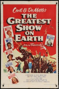 6h0961 GREATEST SHOW ON EARTH 1sh 1952 best image of James Stewart, Betty Hutton & Emmett Kelly!