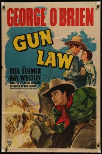 6h0963 GUN LAW 1sh R1947 George O'Brien, cool artwork of cowboys in action!