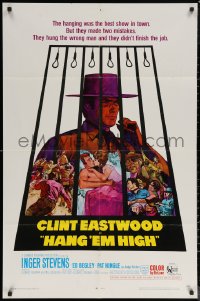 6h0965 HANG 'EM HIGH 1sh 1968 Clint Eastwood, they hung the wrong man, cool art by Kossin!