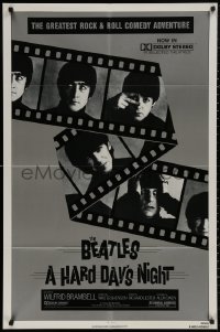 6h0968 HARD DAY'S NIGHT 1sh R1982 great image of The Beatles in their first film, rock & roll classic!