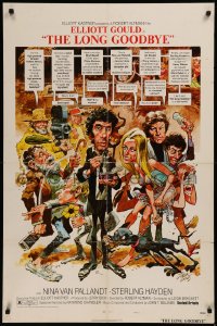 6h1078 LONG GOODBYE style C 1sh 1973 Elliott Gould as Philip Marlowe, great Jack Davis artwork!