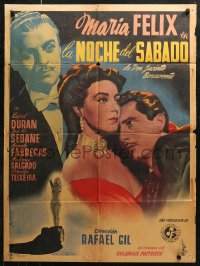 6h0157 SATURDAY NIGHT Mexican poster 1950 Rafael Gil directed, art of Maria Felix & Rafael Duran!