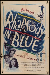 6h1288 RHAPSODY IN BLUE 1sh 1945 Robert Alda as George Gershwin, Al Jolson in blackface pictured!