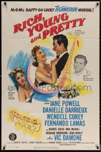 6h1289 RICH, YOUNG & PRETTY 1sh 1951 Jane Powell is romanced in Paris France, Danielle Darrieux!