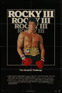 6h1303 ROCKY III 1sh 1982 image of boxer & director Sylvester Stallone with gloves & title belt!