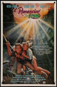 6h1310 ROMANCING THE STONE 1sh 1984 Robert Zemeckis, art of Michael Douglas & Kathleen Turner!