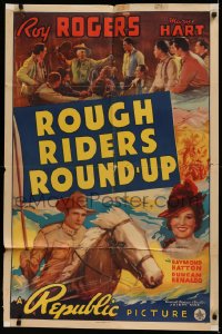 6h1317 ROUGH RIDERS' ROUND-UP 1sh 1939 Duncan Renaldo, great art of Roy Rogers, Mary Hart!