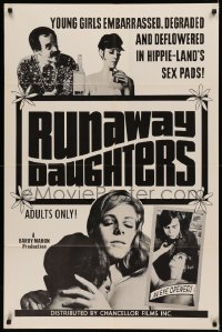 6h1319 RUNAWAY DAUGHTERS 1sh 1968 Barry Mahon, young girls deflowered in hippie sex pads!