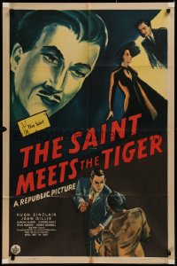 6h1322 SAINT MEETS THE TIGER 1sh 1943 Jean Gillie, close-up art of Hugh Sinclair as Simon Templar!