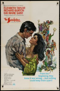 6h1326 SANDPIPER 1sh 1965 great artwork of Elizabeth Taylor & Richard Burton and crowd!