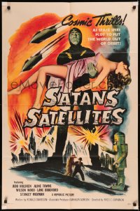 6h1327 SATAN'S SATELLITES 1sh 1958 space spies plot to put the world out of orbit, cool sexy art!