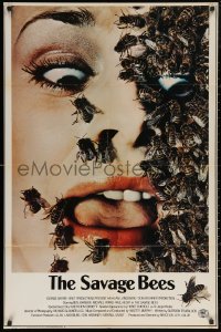 6h1331 SAVAGE BEES 1sh 1976 terrifying horror close-up image of bees crawling on girl's face!