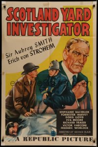 6h1338 SCOTLAND YARD INVESTIGATOR 1sh 1945 art of Erich Von Stroheim, C. Aubrey Smith, dead man!