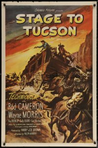 6h1390 STAGE TO TUCSON 1sh 1950 Rod Cameron cowboy western, cool art of runaway stagecoach!