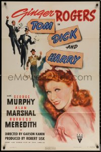 6h1463 TOM, DICK & HARRY 1sh 1941 c/u art of pretty Ginger Rogers, Murphy, Marshal & Meredith!