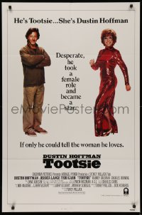 6h1465 TOOTSIE int'l 1sh 1982 great duo image of cross-dressing Dustin Hoffman as himself & in drag!