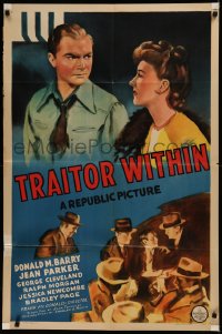 6h1473 TRAITOR WITHIN 1sh 1942 Don Red Barry & Jean Parker blackmail their mayor, who is a liar!