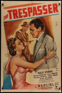 6h1475 TRESPASSER 1sh 1947 artwork of super sexy full-length solo Dale Evans in low-cut dress!