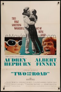 6h1484 TWO FOR THE ROAD 1sh 1967 Audrey Hepburn & Albert Finney embrace, directed by Stanley Donen!