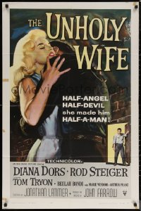 6h1488 UNHOLY WIFE 1sh 1957 sexy half-devil half-angel bad girl Diana Dors made him half a man!