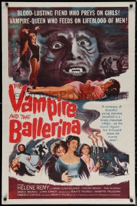 6h1495 VAMPIRE & THE BALLERINA 1sh 1962 blood-lusting vampire queen fiend who preys on girls!