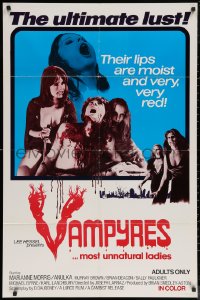 6h1497 VAMPYRES 1sh 1976 sexy unnatural female vampires feeding on shirtless man, the ultimate lust!