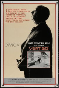 6h1500 VERTIGO 1sh R1983 Alfred Hitchcock shown + James Stewart carrying Kim Novak by bridge!