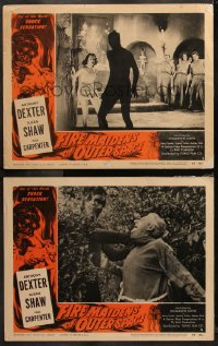 6m0273 FIRE MAIDENS OF OUTER SPACE 2 LCs 1956 special effects images of monster attacking girl & guy!