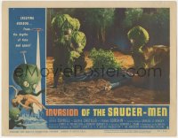 6m0131 INVASION OF THE SAUCER MEN LC #3 1957 cabbage head aliens surround unconscious man on ground!