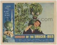 6m0133 INVASION OF THE SAUCER MEN LC #5 1957 fantastic close up of cabbage head alien choking guy!