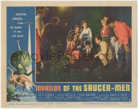 6m0136 INVASION OF THE SAUCER MEN LC #8 1957 Terrell & others gather around dazed man on ground!