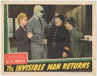 6m0139 INVISIBLE MAN RETURNS LC 1940 bandaged Vincent Price with scared policeman & Nan Grey, rare!