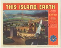 6m0222 THIS ISLAND EARTH LC #8 1955 cool artwork image of spaceships over the futuristic planet!