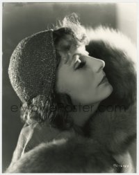 6p0252 GRETA GARBO 11x14 RE-STRIKE 1970s great MGM close profile portrait wearing hat & fur boa!