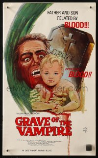 6p0851 GRAVE OF THE VAMPIRE pressbook 1972 wacky art of father & son related by everyone's blood!