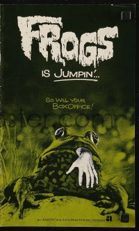 6p0810 FROGS pressbook 1972 great art of man-eating amphibian with human hand hanging from mouth!