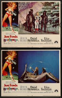 6r1093 BARBARELLA 3 LCs 1968 sexy sci-fi images of Jane Fonda, Roger Vadim directed, McGinnis art!