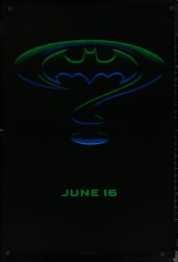 6s0933 BATMAN FOREVER teaser DS 1sh 1995 Kilmer, Kidman, cool question mark & bat symbol design!