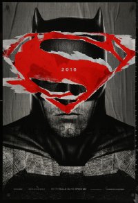 6s0937 BATMAN V SUPERMAN teaser DS 1sh 2016 cool close up of Ben Affleck in title role under symbol!