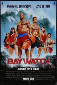 6s0941 BAYWATCH int'l advance DS 1sh 2017 Dwayne Johnson, Zac Efron, Chopra, Daddario and Rohrbach!