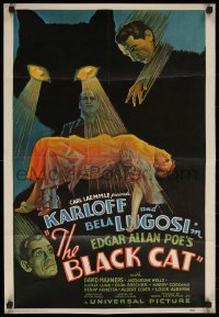 6s0249 BLACK CAT 20x29 commercial poster 1970s Boris Karloff, Bela Lugosi, cool art from one-sheet!