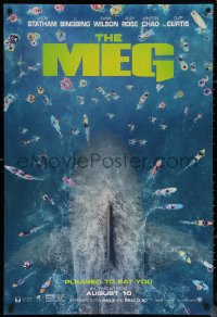 6s1147 MEG teaser DS 1sh 2018 image of giant megalodon and terrified swimmers, pleased to eat you!