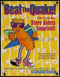 6s0299 BEAT THE QUAKE yellow style 17x22 special poster 1991 earthquake safety, wacky California art!