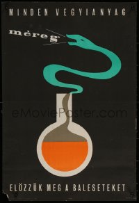 6s0356 MINDEN VEGYIANYAG MEREG 18x27 Hungarian special poster 1960s snake out of beaker by Medgyes!